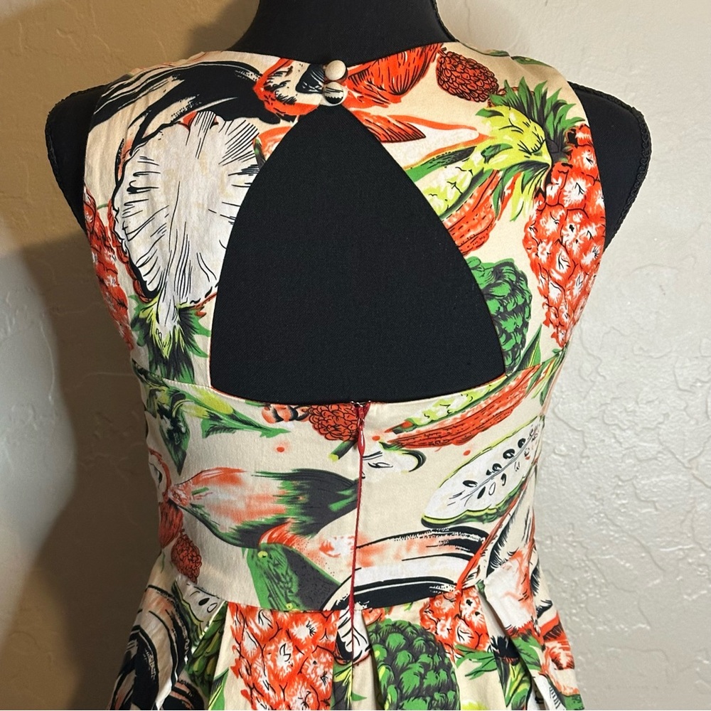 Anthropologie Pineapple Dress 4P Halter Cut Out Lined w/pockets Pinup Rockabilly - Picture 4 of 7